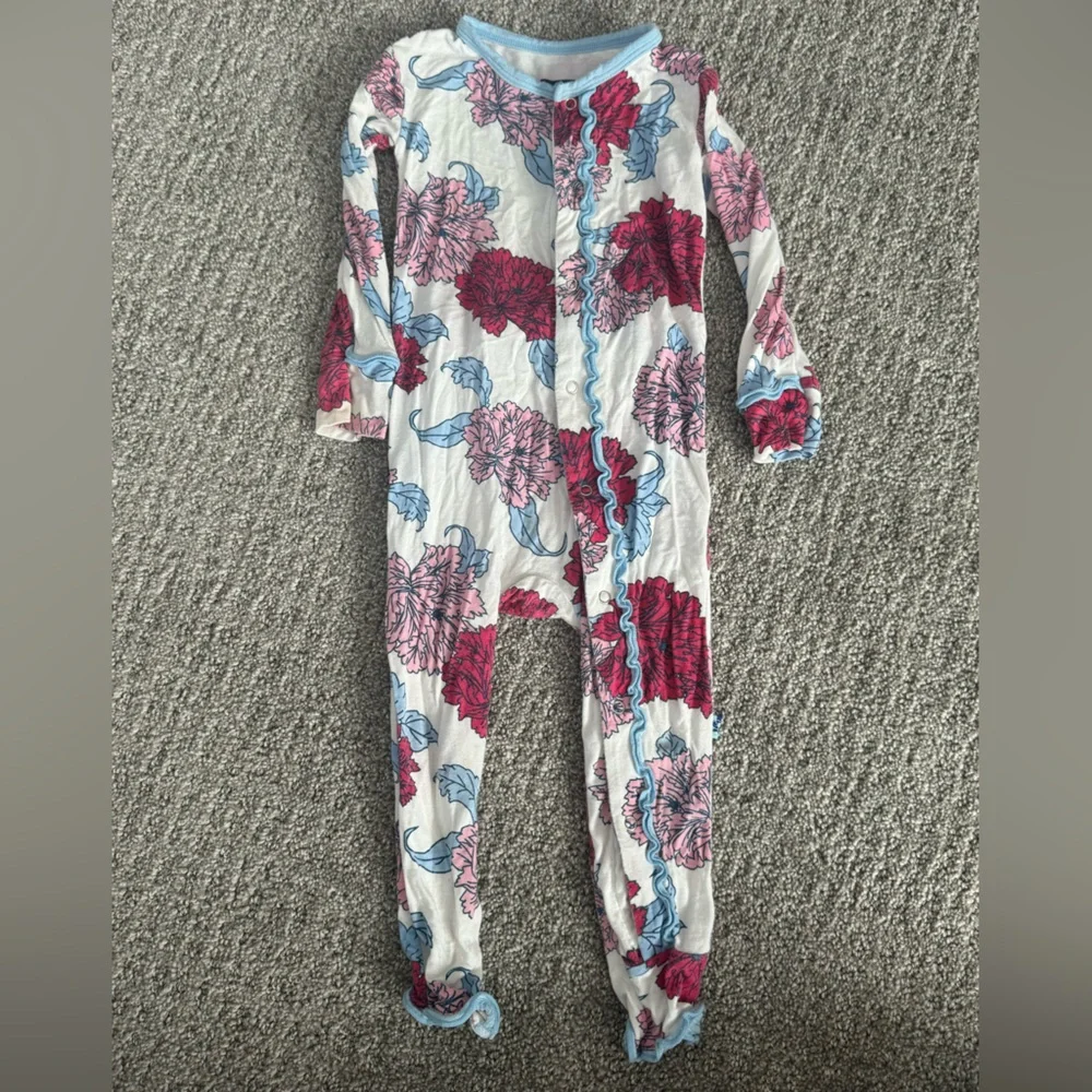 Kickee Pants onesie footless Peony Floral Kids One Piece Pajama 12-18 bamboo